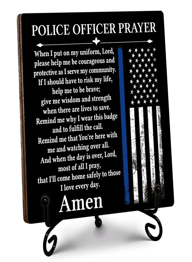SIXEIGHT Police Officer Gifts for Men Women, Prayer for Policeman Wooden Sign with Stand, Thank You Gifts for Police Officer Law Enforcement Cop, Retirement Graduation Christmas Gift, 5"x5"-C02 - Image 1